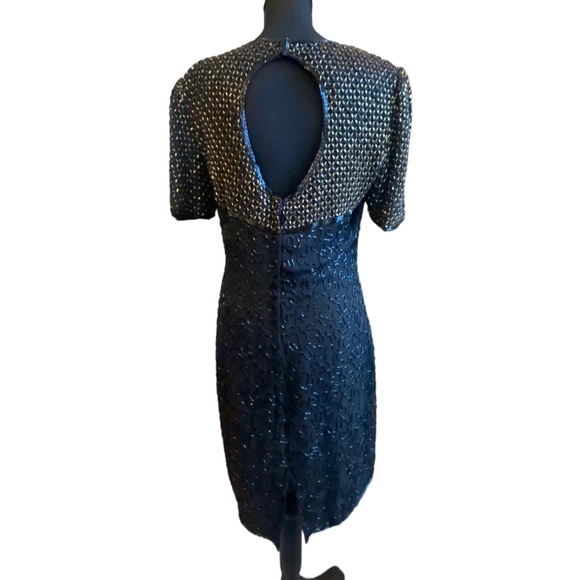 Vintage Black / Gold Beaded 100% SILK Evening Dress - Picture 7 of 14